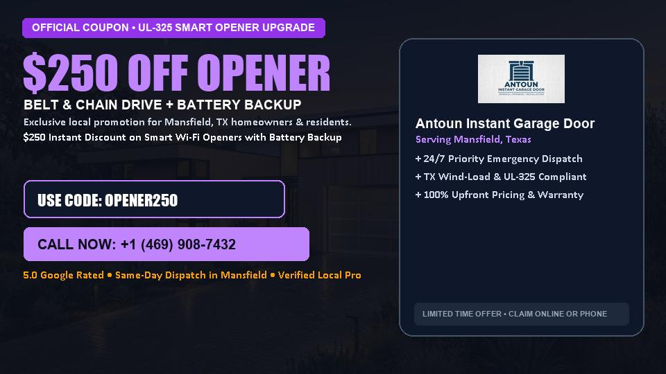 $250 OFF Smart Wi-Fi Garage Door Opener Installation in Mansfield, TX - Antoun Instant Garage Door