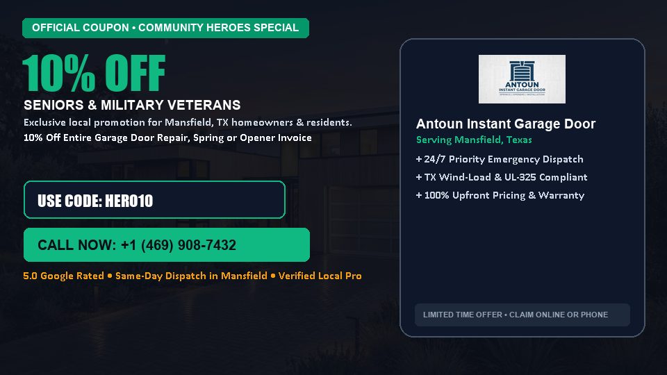 10% OFF Senior, Military & First Responder Discount in Mansfield, TX - Antoun Instant Garage Door