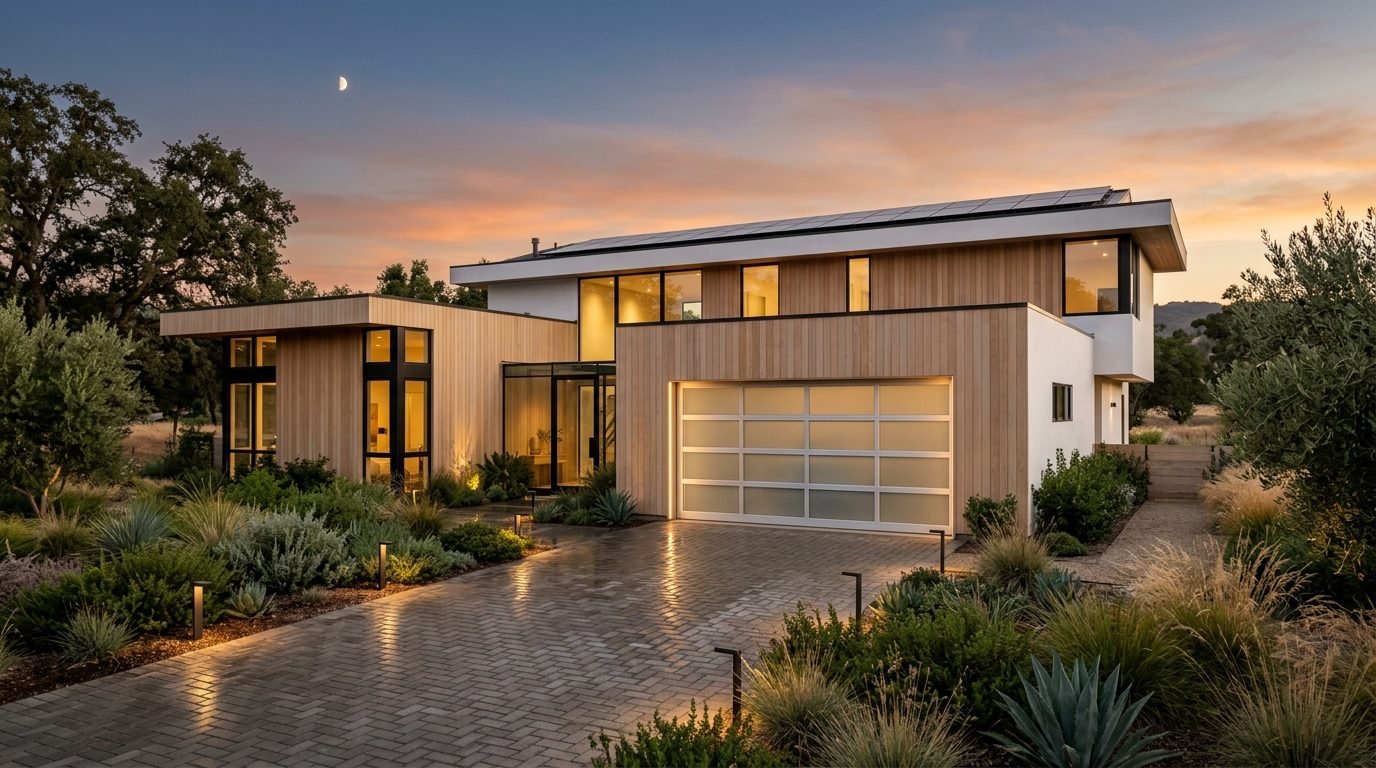 Antoun Instant Garage Door Exterior Closed Garage Door at Twilight